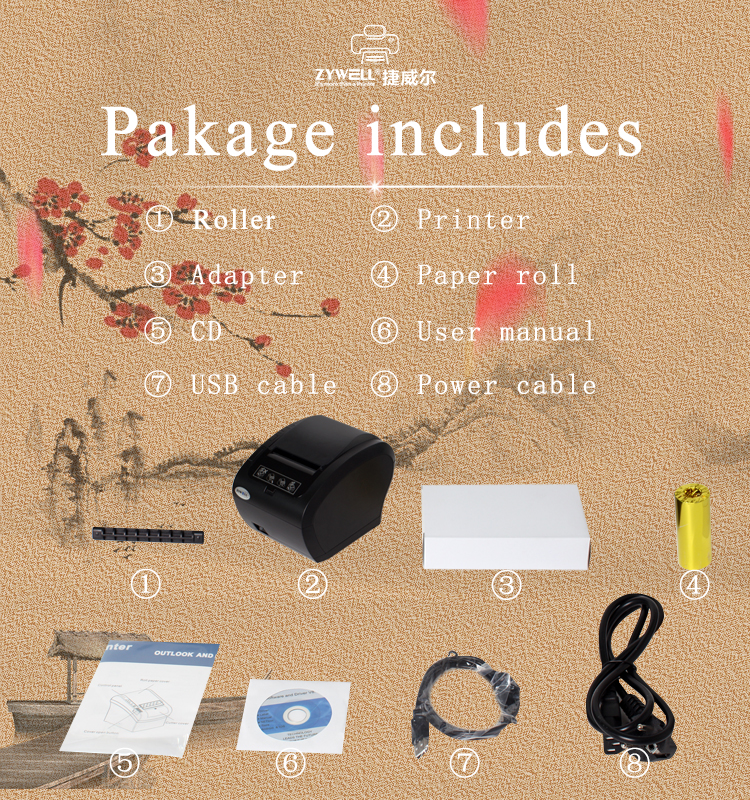 Zywell - Imprimante de réception thermique de haute qualité POS Nouvelle conception 4 groupes Imprimante de billets de file d'attente USB + RS232 + LAN 18