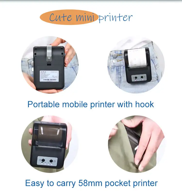 Zywell-ミニサーマルプリンター58mmポータブル領収書POSプリンターZM03