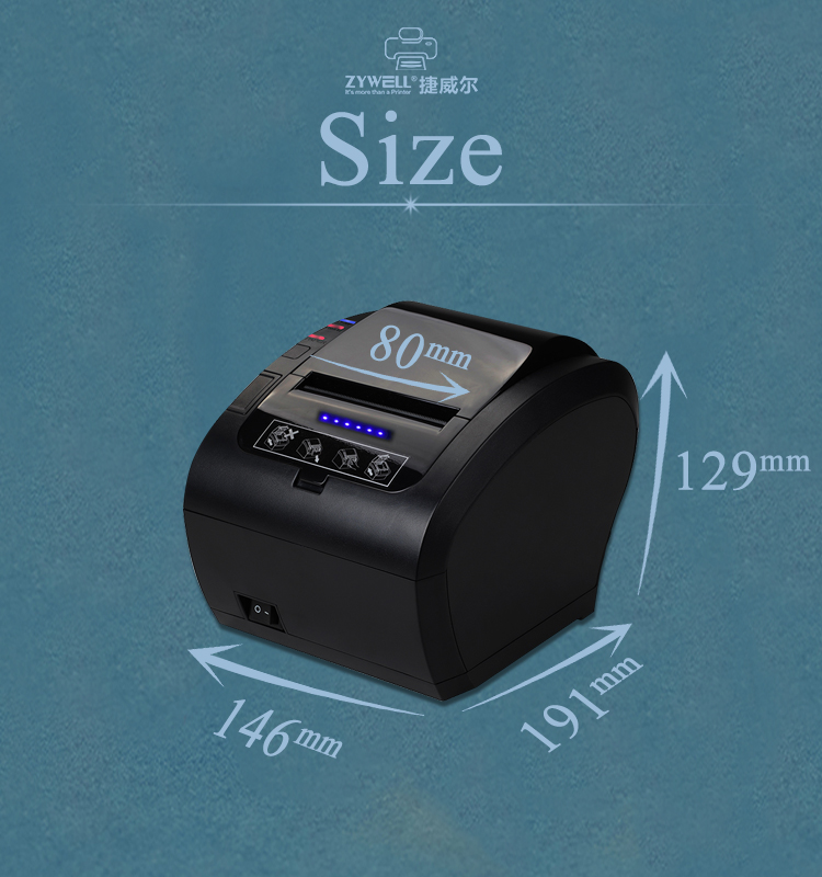 ZYWELL - Zywell Kitchen Printer ZY606 thermal printer with bluetooth 80mm 58mm thermal receipt printer USB+RS232+LAN+BT 17