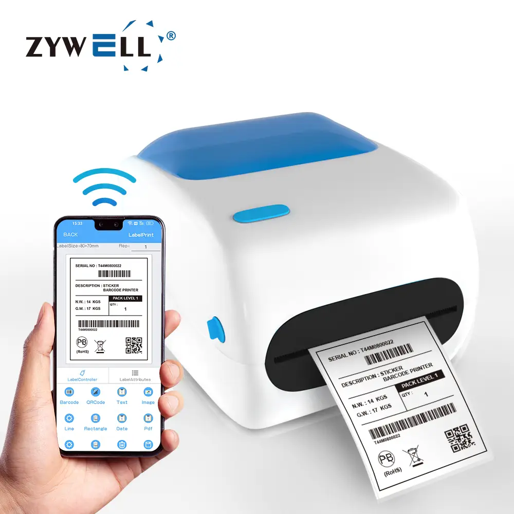 Zywell - Printer Label Pengiriman 4x6 Hitam dan Putih dengan Bin Besar ZY910 A6 Printer Barcode Termal USB+WiFi 1