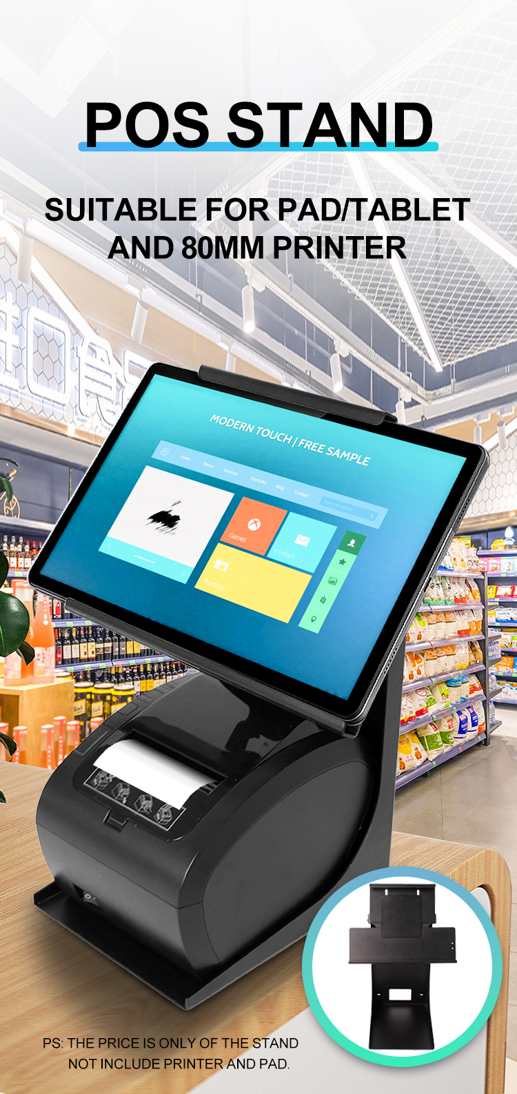 ZYWELL - Tablet de suporte estável de alta qualidade Tablet 10,9 polegadas Stand Stand Desktop Recibo térmico Impressora Printer Stand Stand Stand 9
