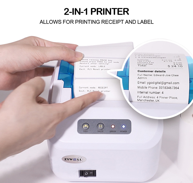 ZYWELL - Printina de ranking de supermercado de supermercados de fábrica Impressora de etiqueta Zywell ZY3310 Bluetooth Thermal Printer USB+BT 14