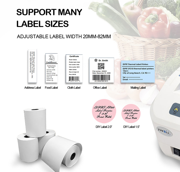 ZYWELL - Printina de ranking de supermercado de supermercados de fábrica Impressora de etiqueta Zywell ZY3310 Bluetooth Thermal Printer USB+BT 10