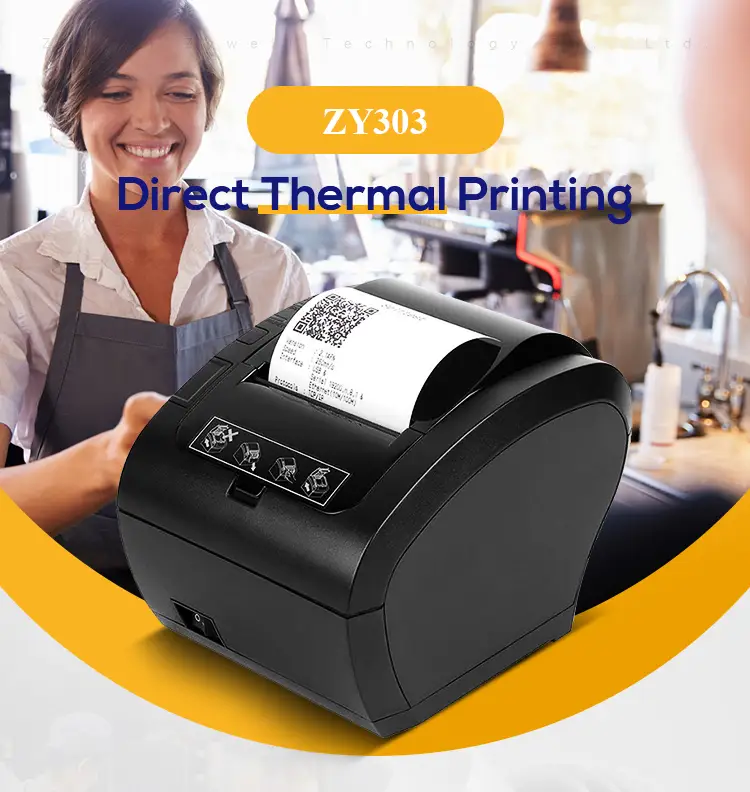 ZYWELL - Custom multifunction printer receipts 80mm 58mm thermal printer with receipts paper roll ZYWELL ZY303 USB+LAN 8