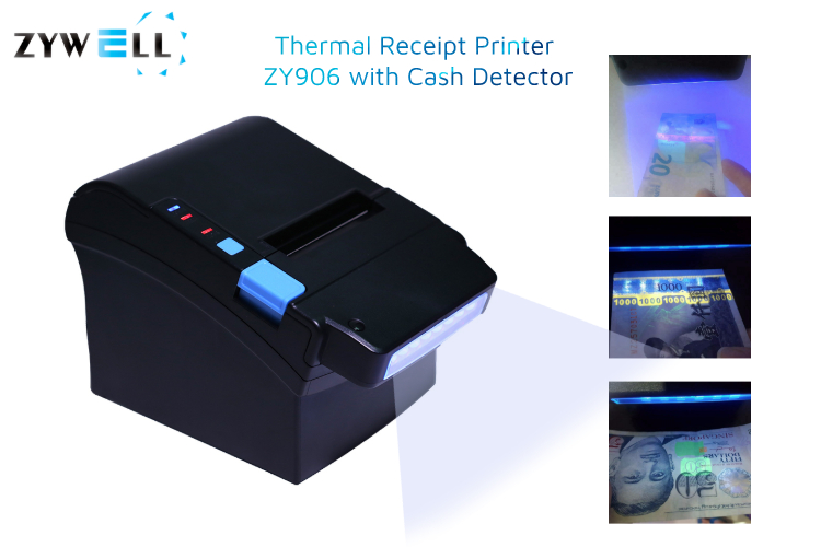 Zywell - 80 mm Impresora de Tickets Impresore Boletas mit Gelddetektor Licht Wärmequittung Drucker USB+RS232+LAN 9
