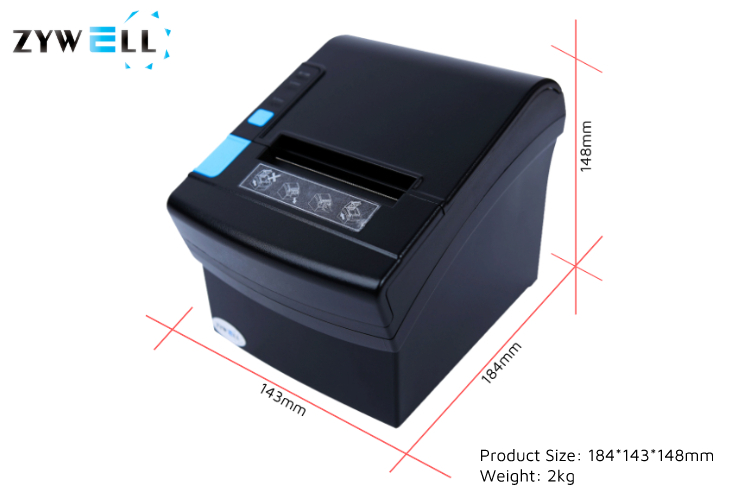 ZYWELL - Zywell desktop thermal printer 80mm with bluetooth WIFI ZY906 POS receipt printer Desktop 80 Receipt Printer 9