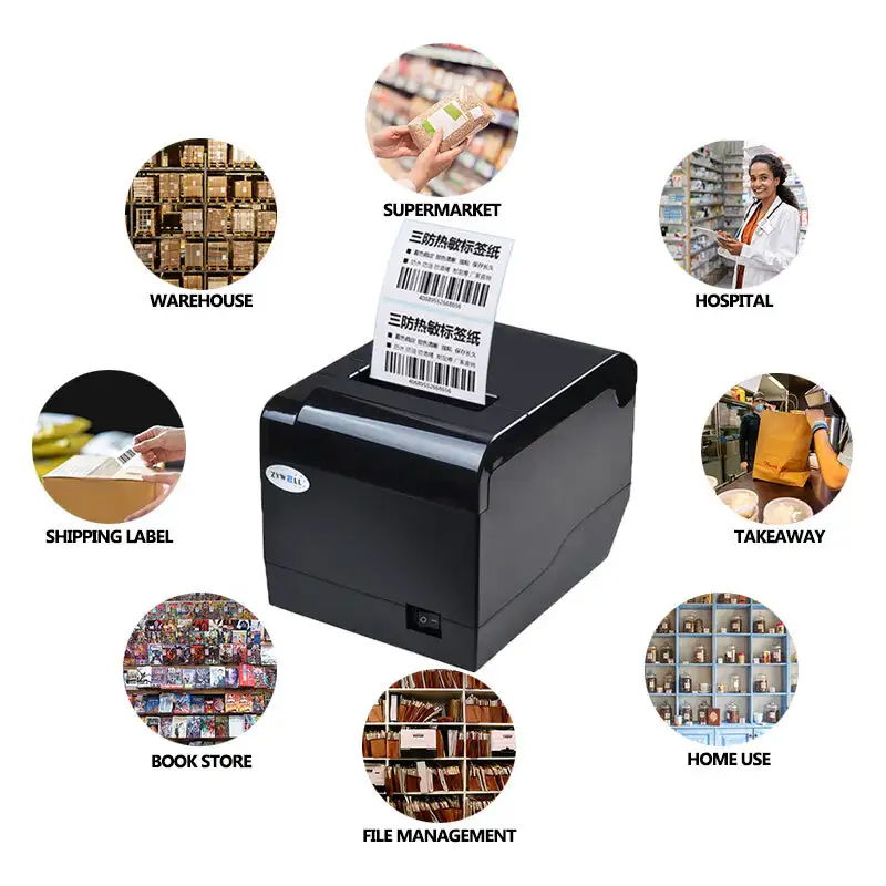 Zywell - USB Bluetooth Térmico Rótulo Adesivo Impressora ZY809 3 polegadas 80mm Impressora de etiqueta do produto de supermercado USB+BT 1