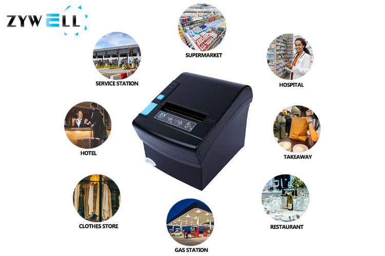 Zywell - Высокоскоростная печать 80 мм Wi -Fi Bluetooth Принтеры 3 -дюймовый тепловой принтер USB+Bt+Wi -Fi 11