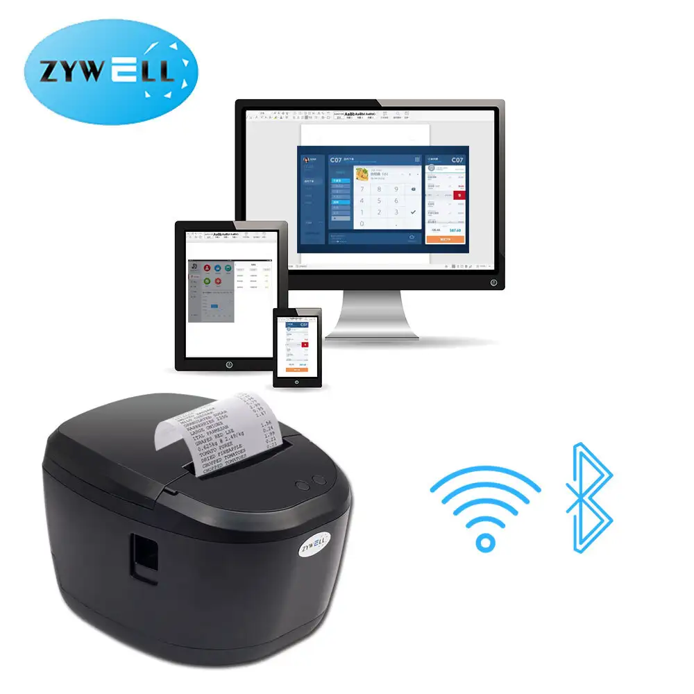 ZYWELL - IMPRIMANTE POS IMPRIDANCE MULTIFORME MULTIFORME BAS PRIX THERMIQUE IMPRIMANTE QR CODE IMPOSITIQUE IMPOSITIQUE DE LOGO ZY308 USB + WIFI 1