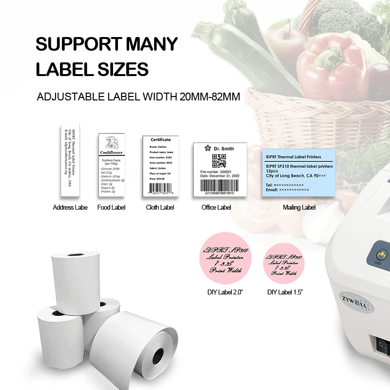 Zywell Impresora de Codigo de Barras Thermal Label Lork Roll Cut Digital Label Printer ZY3310 12