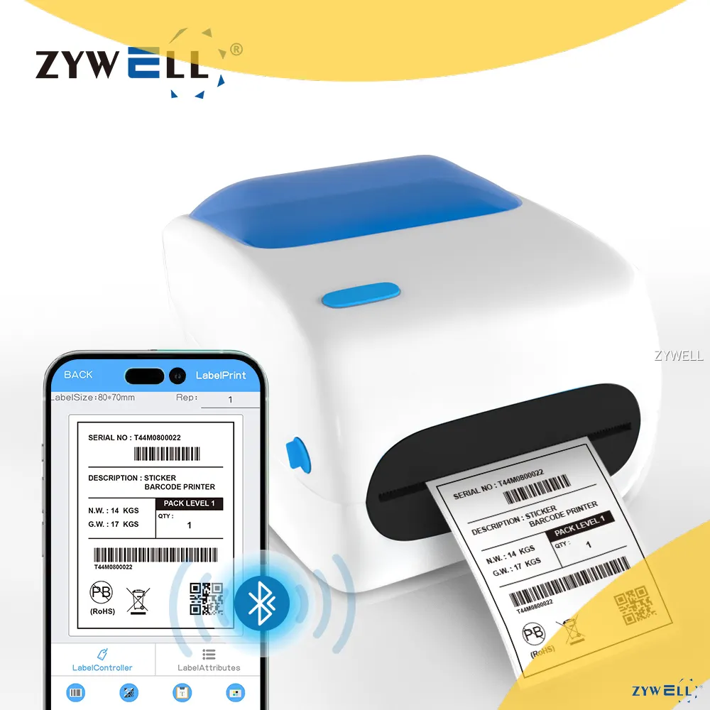 Zywell A6 Thermal Label Printer with Bluetooth - 4 Inch RunLabel. 1