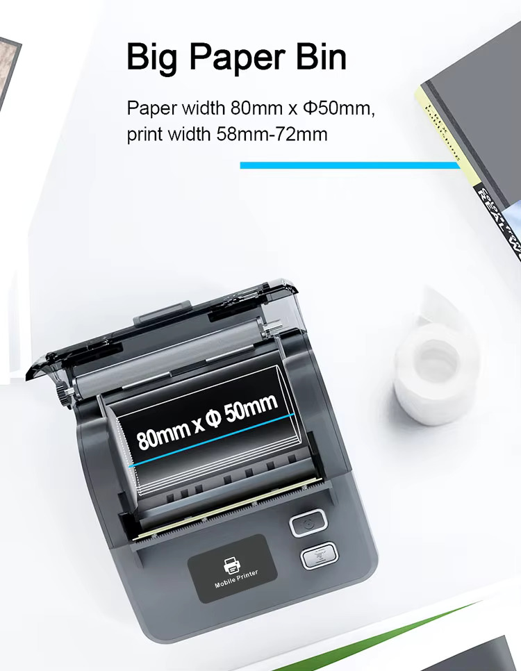 Portable 80mm Thermal Receipt Printer Wireless Mobile Bluetooth Printing - TypeC 12