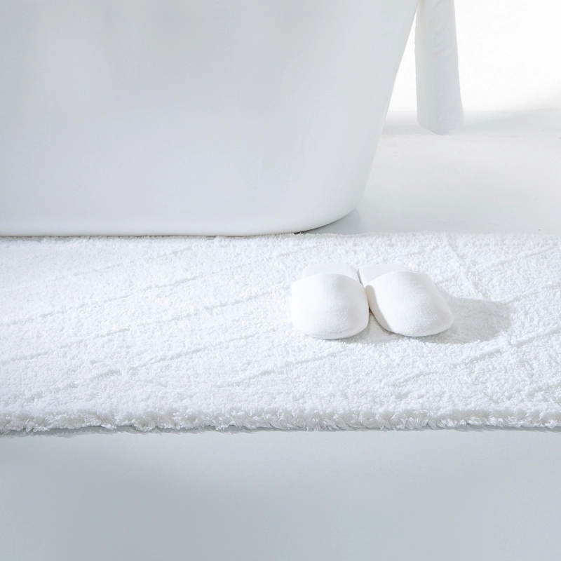 Supply Hotel High Quality White Cotton Absorb Water Non Slip Jacquard Bath Mat 1