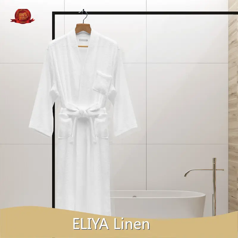 ELIYA Bata de hotel blanca y esponjosa para spa - Material de rizo de algodón 100% natural 1