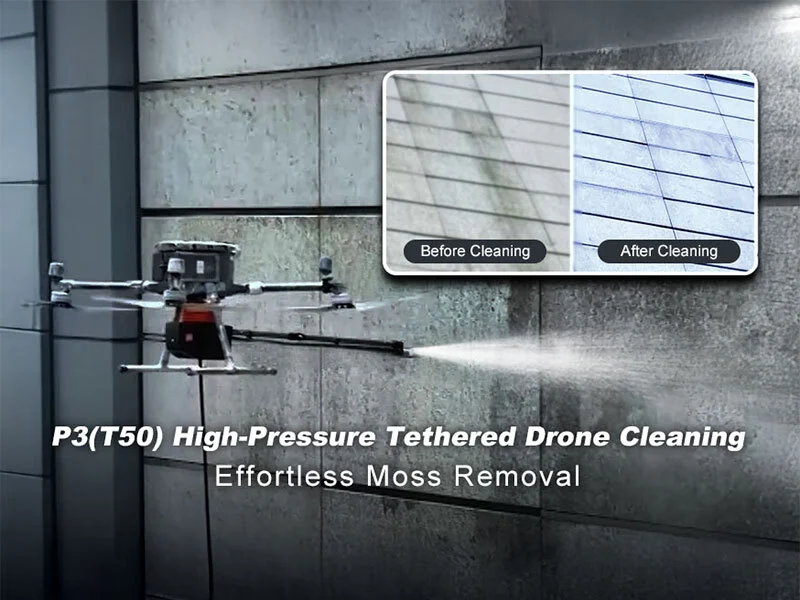 Taş Perde Duvarlardaki Yosunların Temizlenmesi için P3(T50) Bağlı Drone Temizleme Sistemi 1