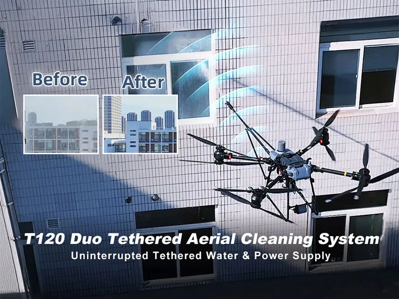 Tethered Aerial Drone Cleaning System with Power Supply – AeroClean T120 Duo for DJI FC30 1