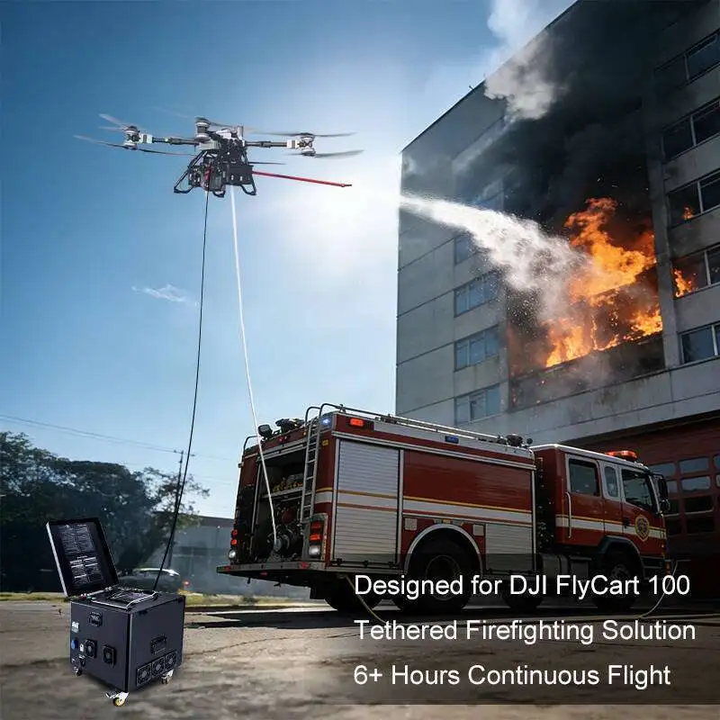 T-FC100X Tethered Firefighting Drone Power & Water System for DJI FlyCart 100 | Long-Endurance Firefighting Drone Solution 1