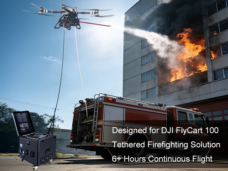 T-FC100X Tethered Firefighting Drone Power & Water System for DJI FlyCart 100 | Long-Endurance Firefighting Drone Solution 1
