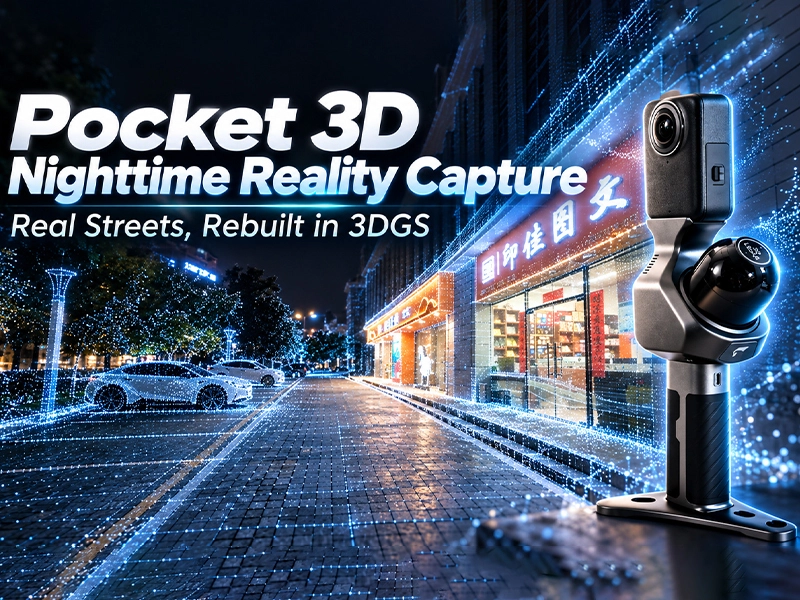 Digitalización 3D de calles nocturnas con Pocket | Escaneo LiDAR portátil y creación de escenas 3DGS fotorrealistas 1