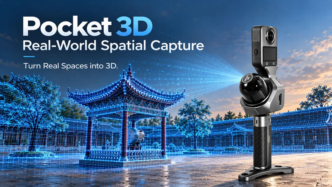 Escáner 3D portátil Pocket 3D y sistema de modelado 3DGS con LiDAR e imágenes panorámicas para la captura de patios reales y la creación de escenas 3D inmersivas. 1