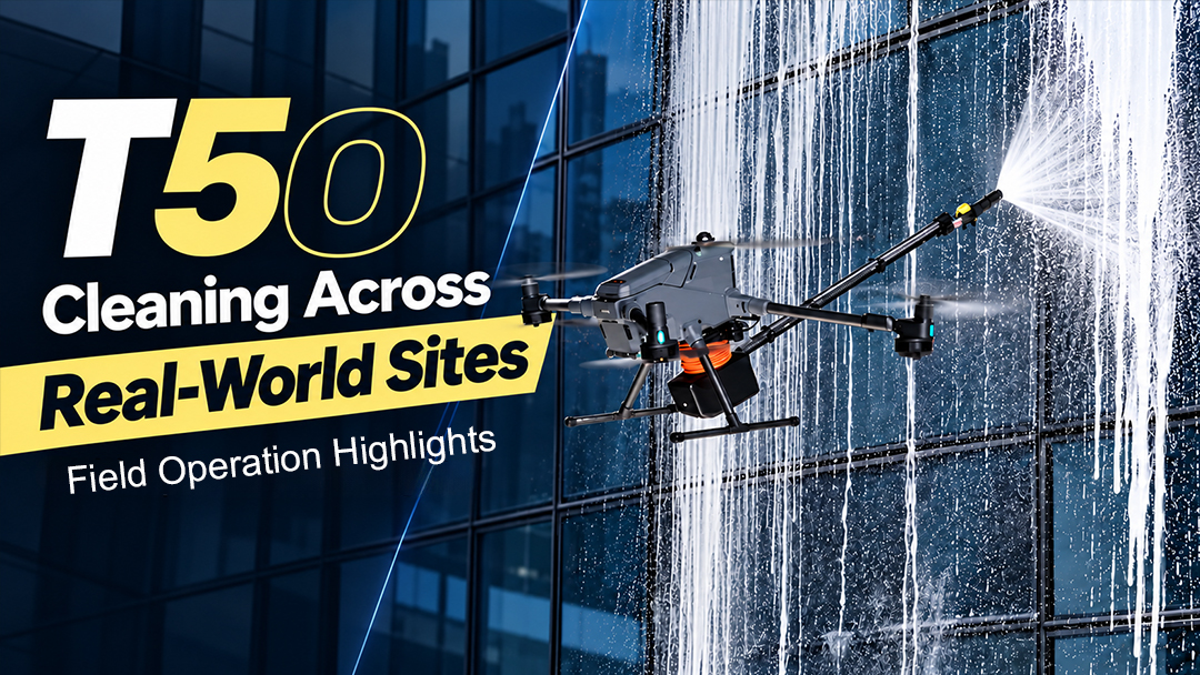Sistema de limpeza com drones AeroClean P3(T50) para DJI Matrice 400 | Limpeza de fachadas e cortinas de vidro com alta pressão e precisão em diversos tipos de edifícios 1