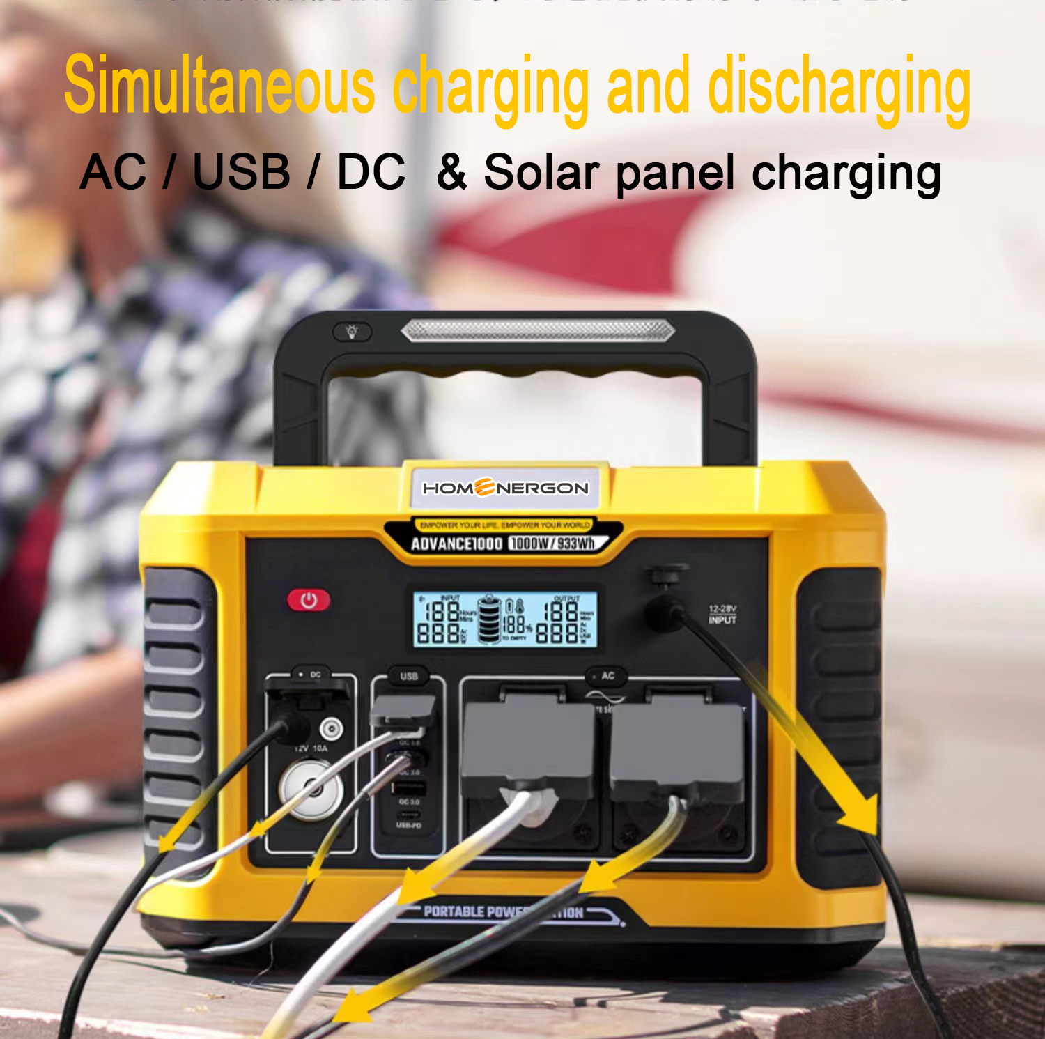 Energie 、 Hybess - Eyacht Hot Sale wiederaufladbare Batterie tragbare HomeGon -Lithium -Ionen -Batterien 600W 1000W Solarenergie Kraftwerk Backup Tragbares Kraftwerk tragbar 9