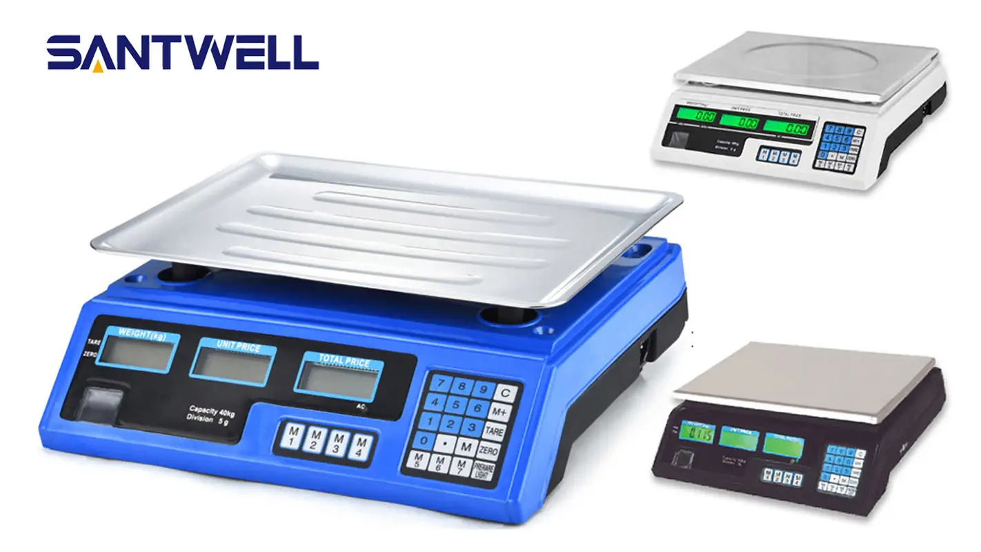 Escamas de precisión de batería TS-ACS Pesaje de LED electrónico LCD Muestra de precios ABS Escala de computación Santwell 1