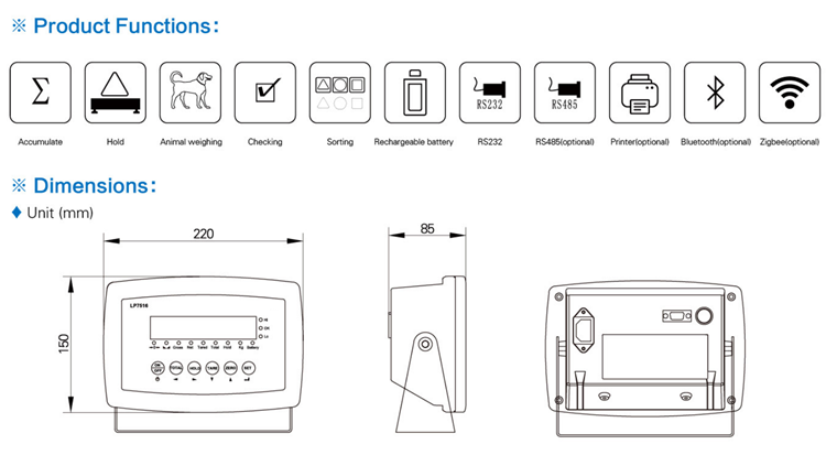 LP7516 CARDERACIÓN DE PLÁSCO Pantalla de reemplazo de LCD LCD Celular de carga compacta de acero inoxidable Indicador de pesaje Santwell 15