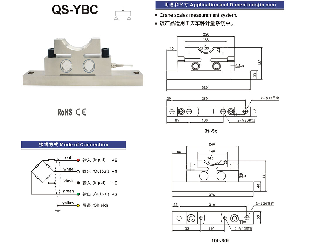 QS-YBC Crane Escamas Sistema de medición Sensor de peso Celular de carga Santwell 10
