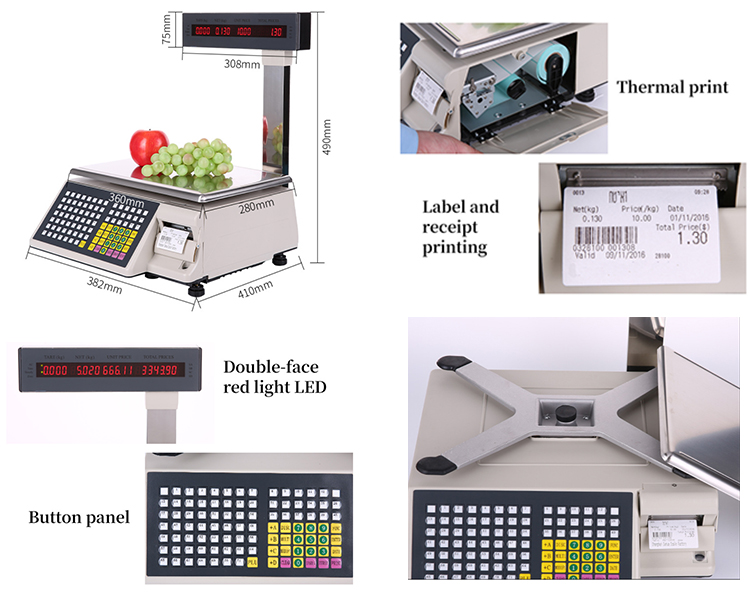 TM-A con la impresora LED/LCD Double Supant Supermarket Supermarket System System Cashier Precking Escala de computación Santwell 15