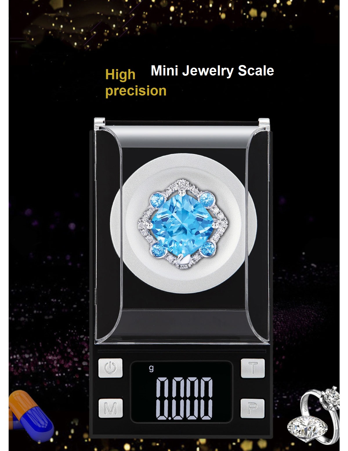 PS-118 Escala de bolsillo 0.001 Escamas de joyería de equilibrio de peso con bandeja y tapa del polvo Escala de joyería Santwell 10