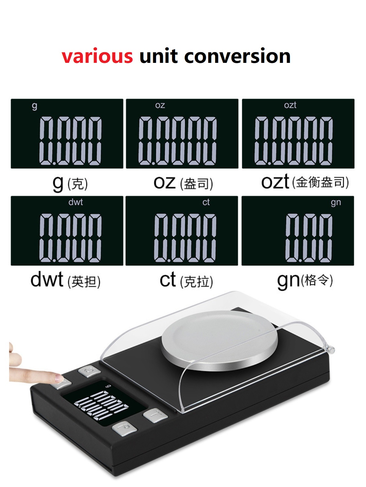 PS-118 Escala de bolsillo 0.001 Escamas de joyería de equilibrio de peso con bandeja y tapa del polvo Escala de joyería Santwell 14
