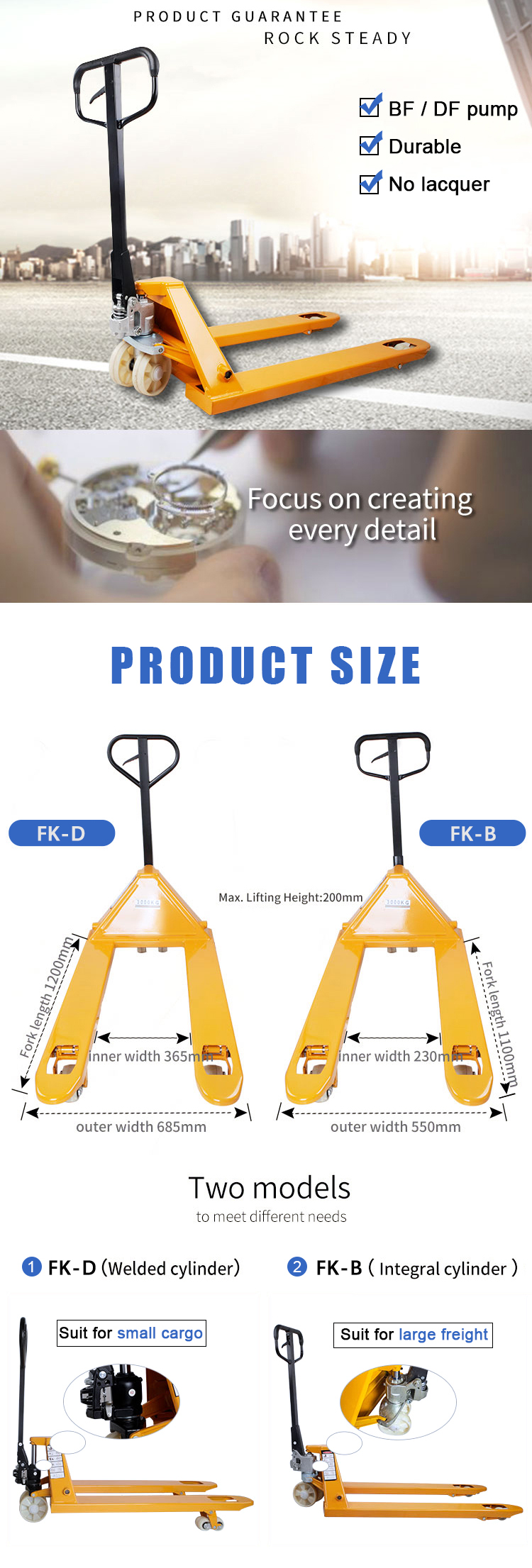 Santwell - Nylon manual o rueda de PU 1600*700*500 mm Hidráulico 6 ruedas de acero para carretilla elevadora elevadora eléctrica 8