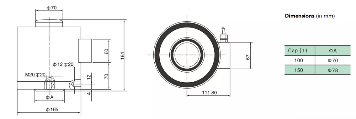 Santwell - Celda de carga de tipo de compresión 100T ~ 150T se puede usar en pruebas de fuerza sin agrio 5