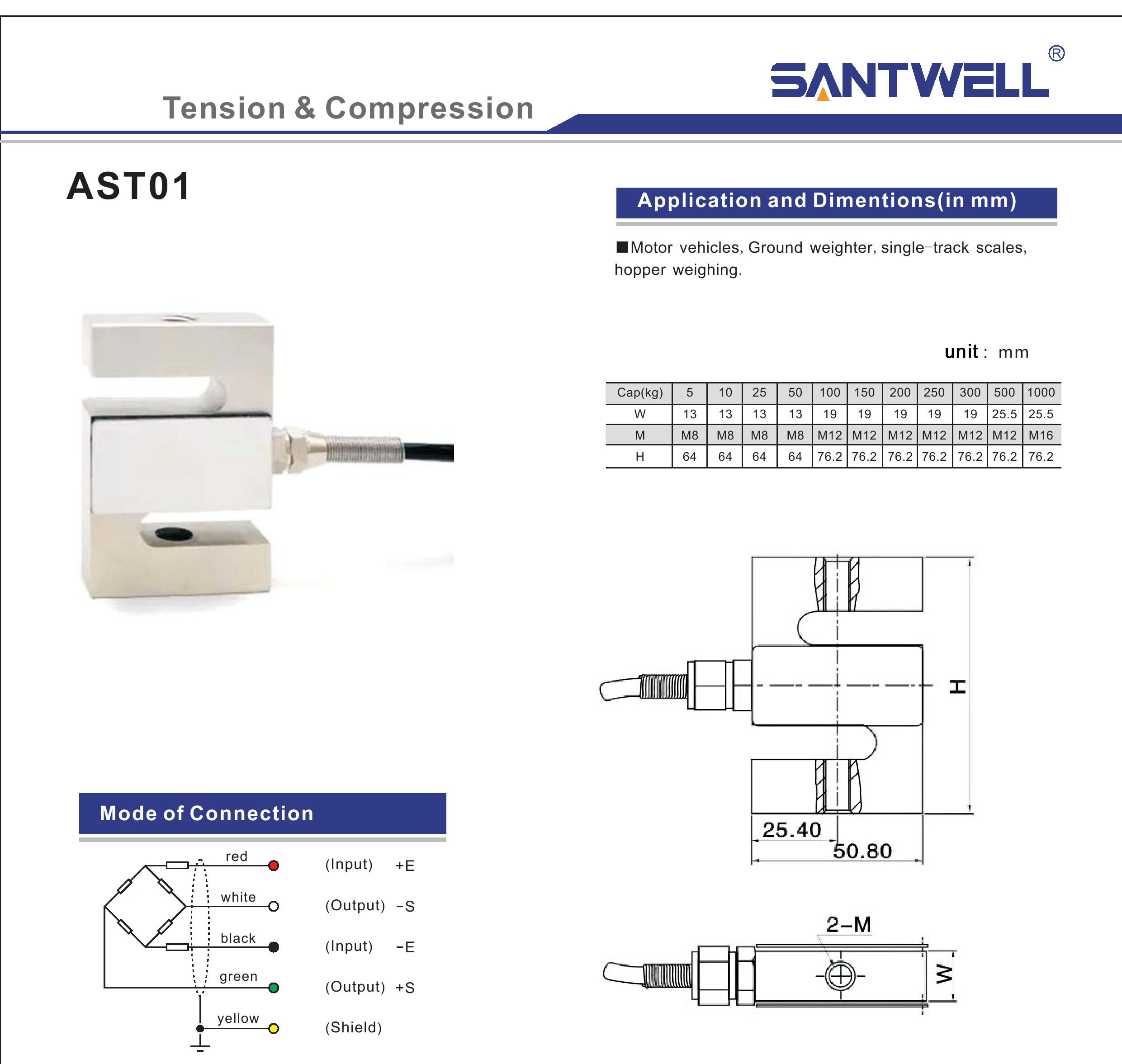 Santwell - IP67 IP68 Mini de alta precisión Mini S Type Load Cell Sensor de pesaje Sensor AST01 AST01 Células de carga 150 kg con cable de conexión S Tipo de carga de carga de carga 11