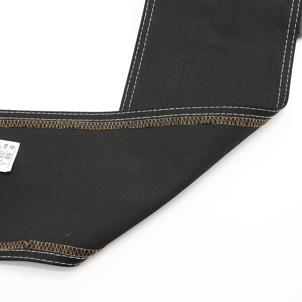 157B-3B  12.93OZ Mercerized black stretch denim fabric with  66%Cotton 32%Poly  2%Spandex 10