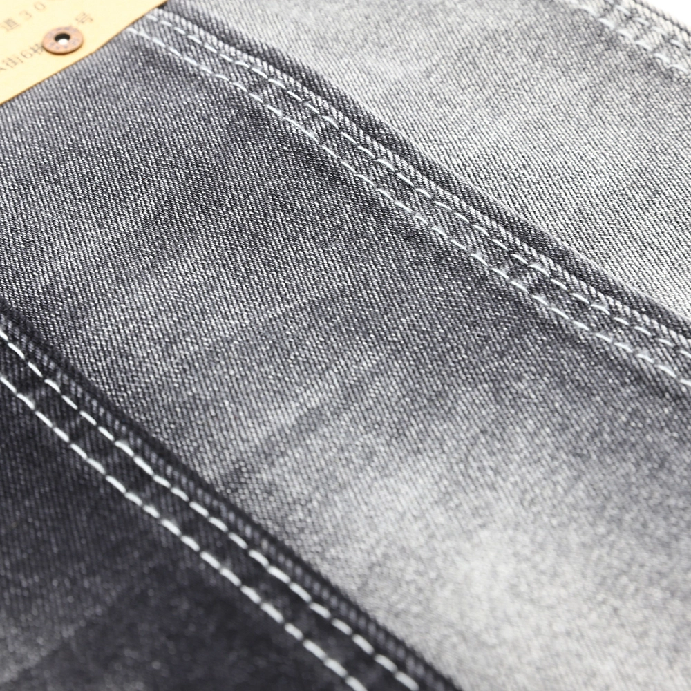 157B-3B  12.93OZ Mercerized black stretch denim fabric with  66%Cotton 32%Poly  2%Spandex 7