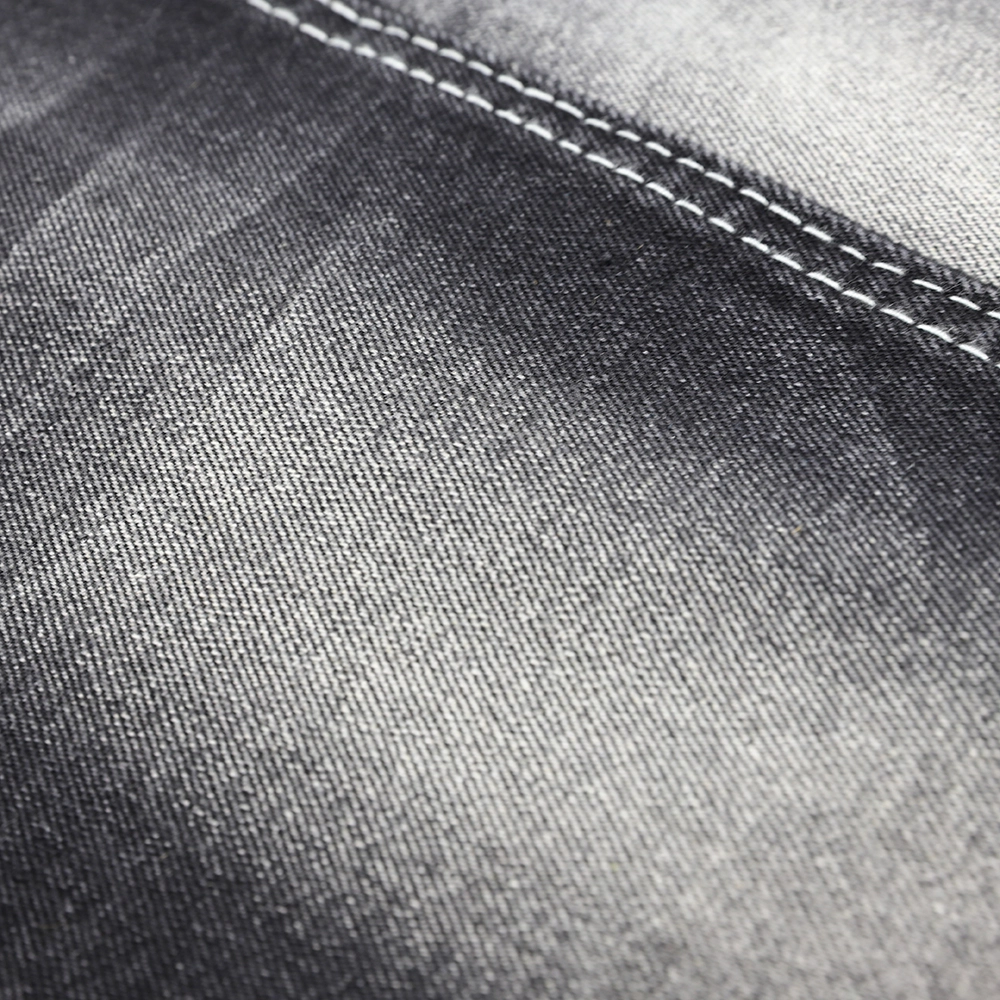 157B-3B  12.93OZ Mercerized black stretch denim fabric with  66%Cotton 32%Poly  2%Spandex 6