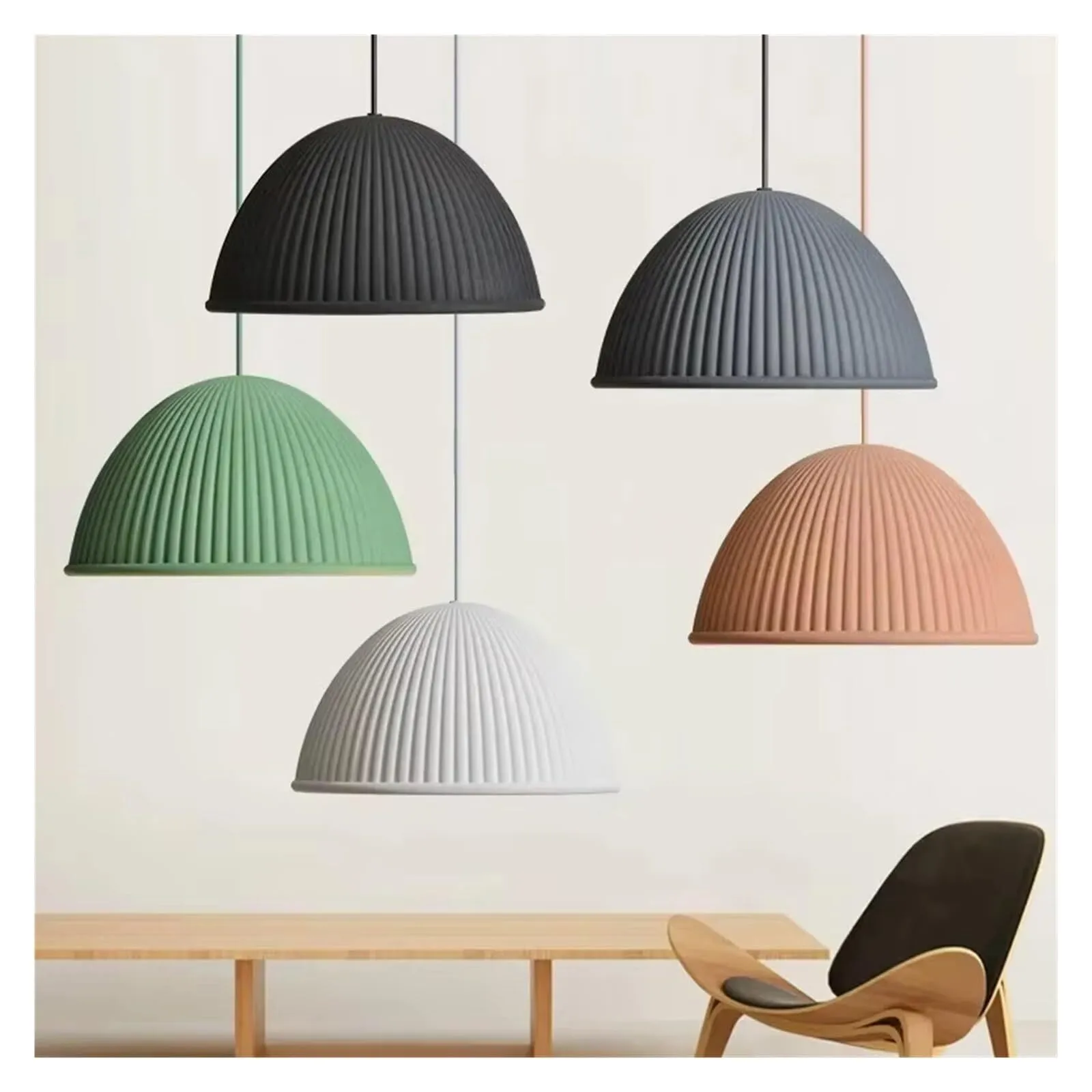 Suspension minimaliste en forme de citrouille, abat-jour rond rayé moderne, lampe suspendue simple, luminaire décoratif d'intérieur pour îlot de cuisine, salle à manger, salon ou chambre. 1