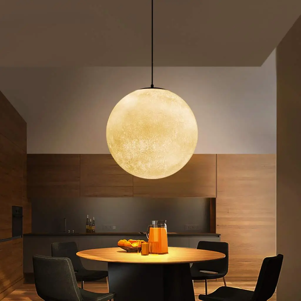 Lámpara colgante 3D con forma de luna, moderna lámpara de araña con diseño de superficie lunar, lámpara colgante LED creativa con cable ajustable para sala de estar, dormitorio, comedor y habitación infantil. 1