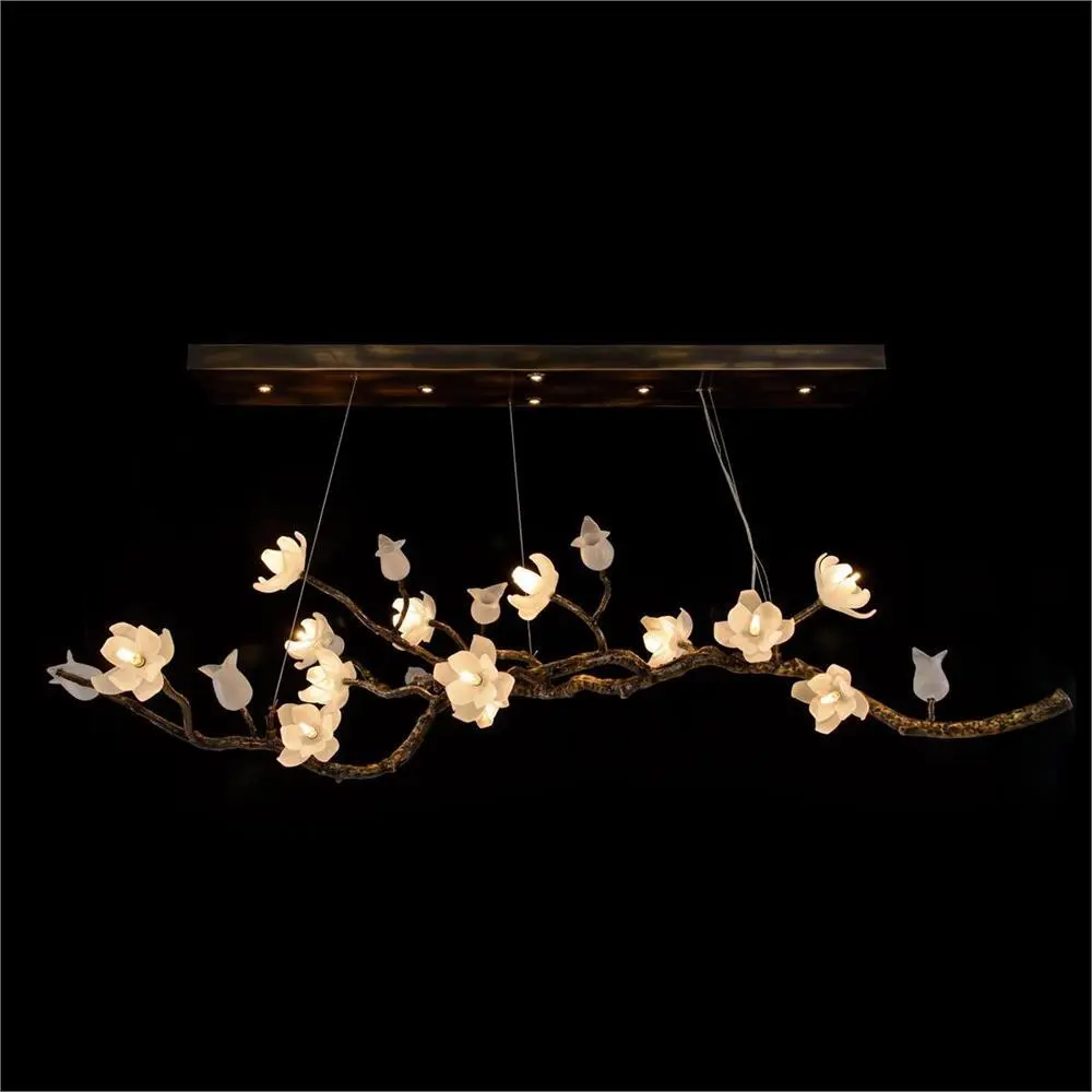 Lustre nordique en branches d'arbre, suspension décorative « Île aux fleurs de prunier ». 1