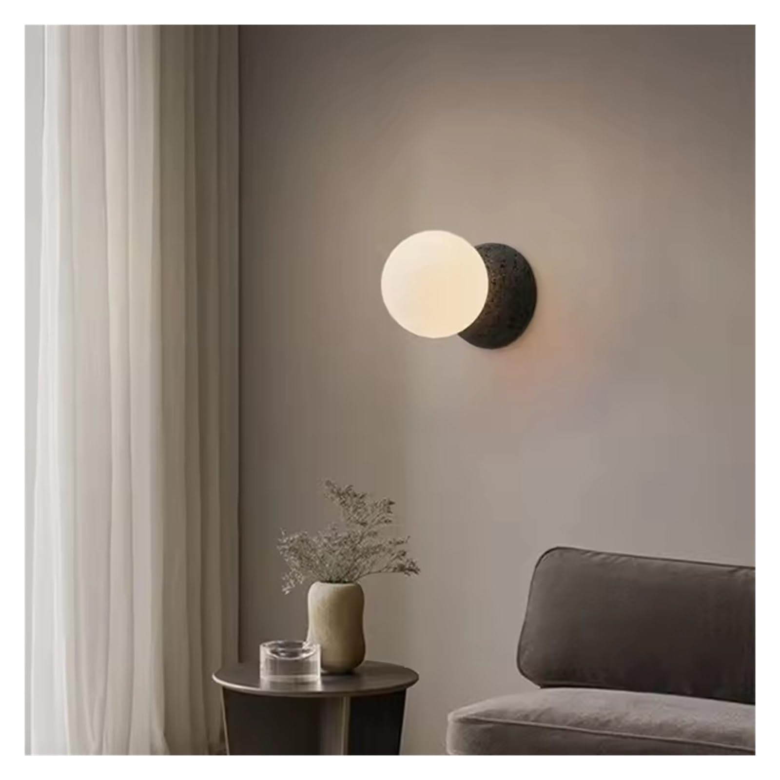 Lámpara de pared de resina con globo redondo de cristal blanco. 5