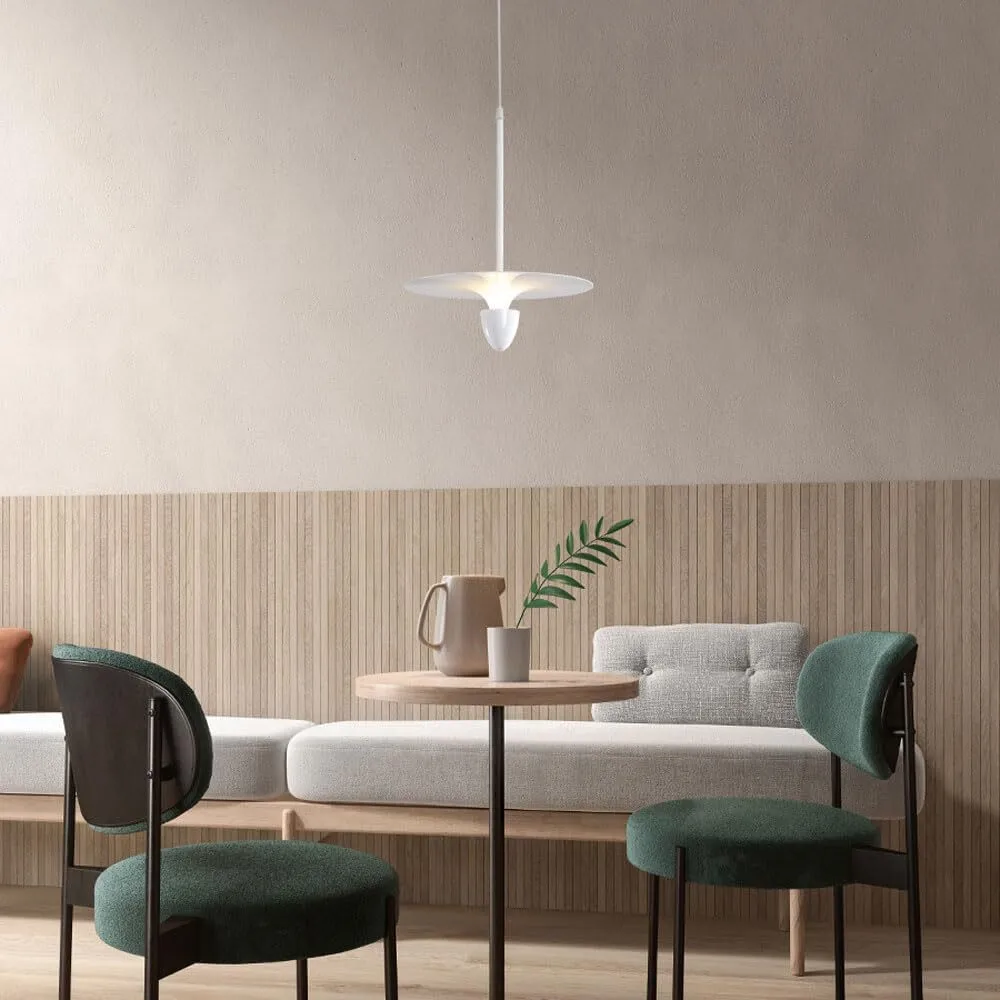 Lámpara colgante con forma de bandeja voladora, lámpara colgante de metal con pantalla acrílica, disponible en varios colores, ideal para islas de cocina y mesas de centro. 1