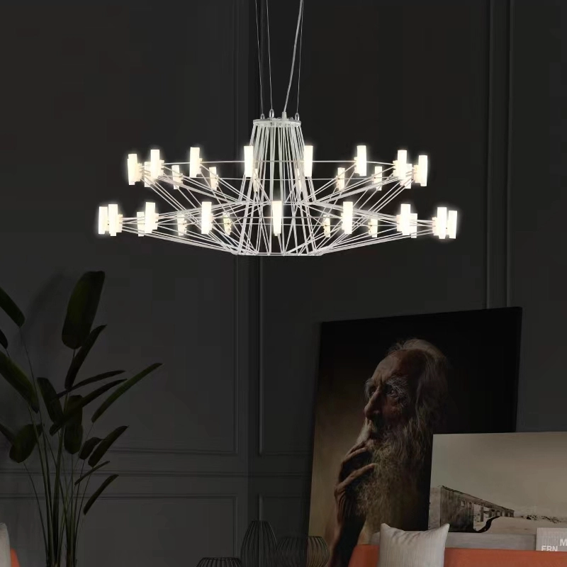 Lámpara de araña LED escalonada inspirada en Coppelia: moderna lámpara colgante geométrica de acero inoxidable para comedor y sala de estar. 1