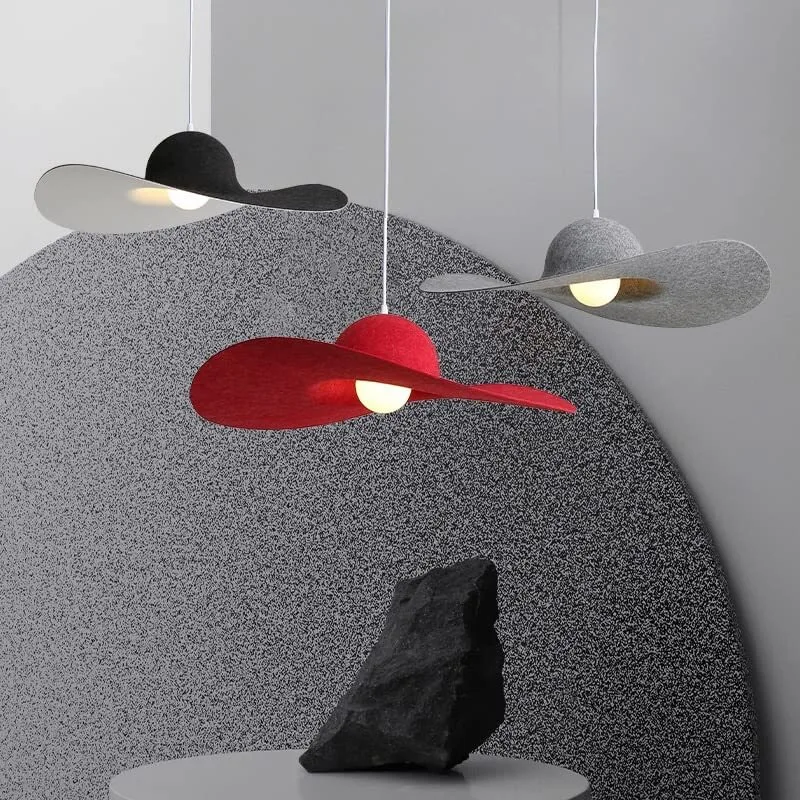 Modern Creative Hat-Shaped Felt Pendant Light, Nordic Acoustic Non-Woven Fabric Ceiling Hanging Lamp, Sound-Absorbing Light Fixture for Dining Room Bedroom Living Room Hallway 1