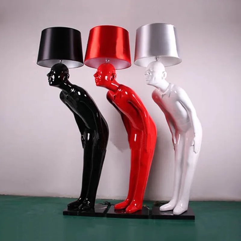 Lampadaire humanoïde moderne en fibre de verre, sculpture lumineuse créative en forme de courbe pour la décoration de restaurants/hôtels 1