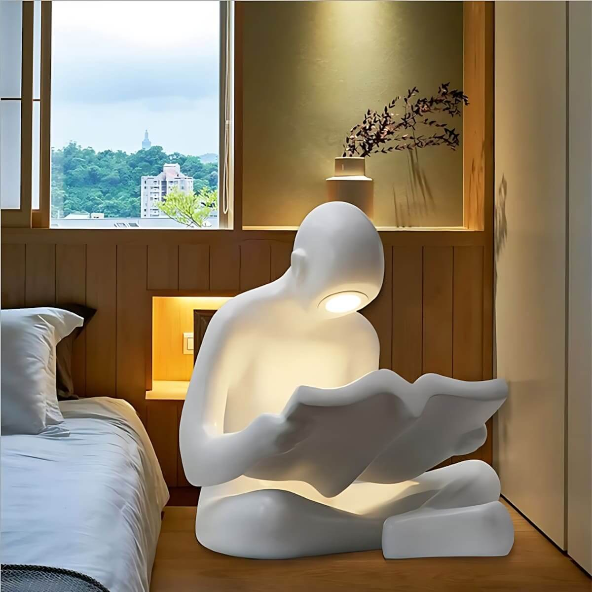 Lampadaire Homme Liseur, sculpture humaine en fibre de verre avec LED intégrée, décoration d'art moderne pour salon, hall d'hôtel, espace commercial 1