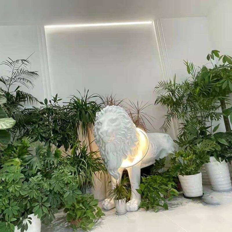 Lámpara de pie con forma de león, lámpara de pie con escultura animal de FRP con LED incorporado, decoración de arte moderno para sala de estar, vestíbulo de hotel, espacio comercial - 1777445328209825 5