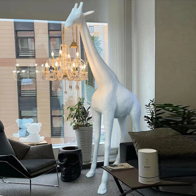 Lampadaire girafe avec lustre en cristal, sculpture lumineuse d'art moderne pour salon, hall d'hôtel, espace commercial 1