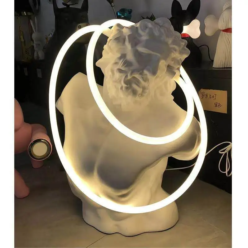 Contemporary David Sculpture Lamp, Greek Statue Floor Light with LED Neon Ring 1